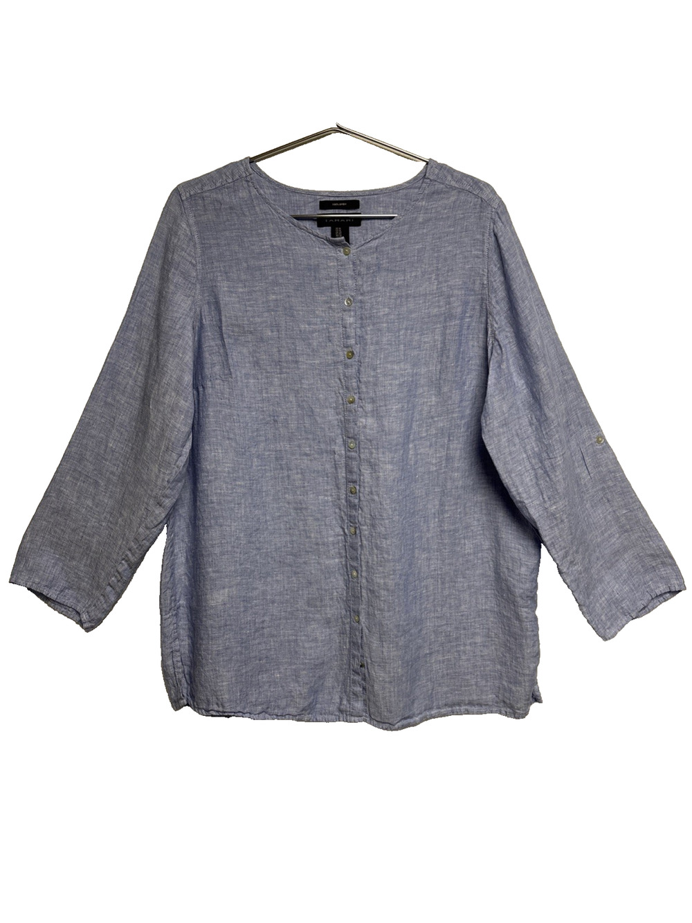 Tahari Women's 100% Linen Light Blue Button Blouse Top - Size 1X